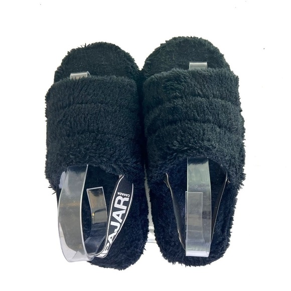 PAJAR BLACK FLUFFY SLIPPER TEDDY BEAR SLIPPER SLINGBACK WITH PAJAR SIGNATURE 8 - Picture 6 of 12